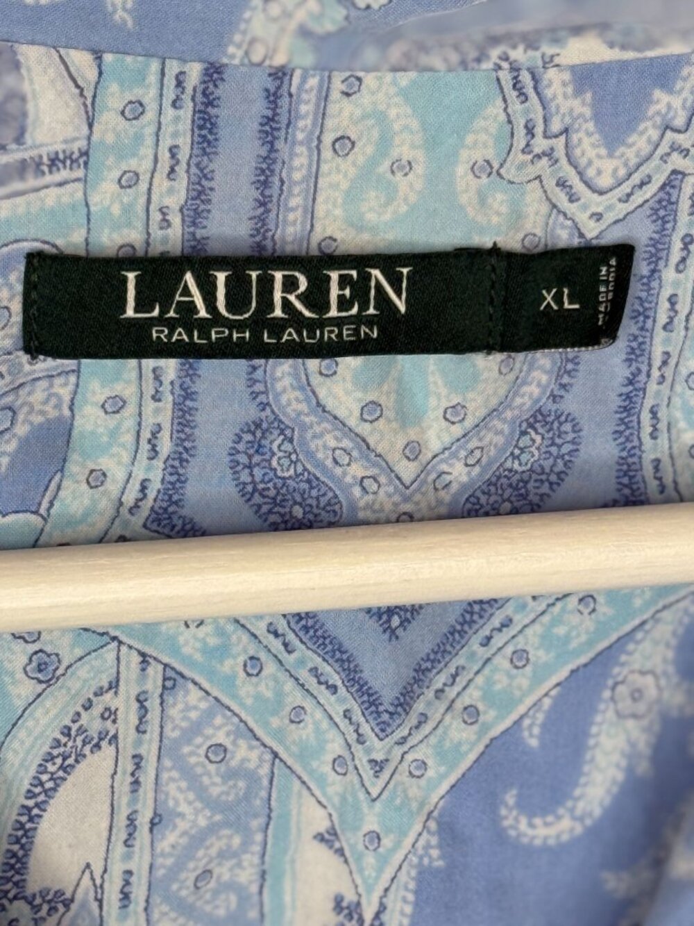 Lauren Ralph Lauren Women's Blue Paisley Button Front Pajama Sleep Top XL - Picture 3 of 13